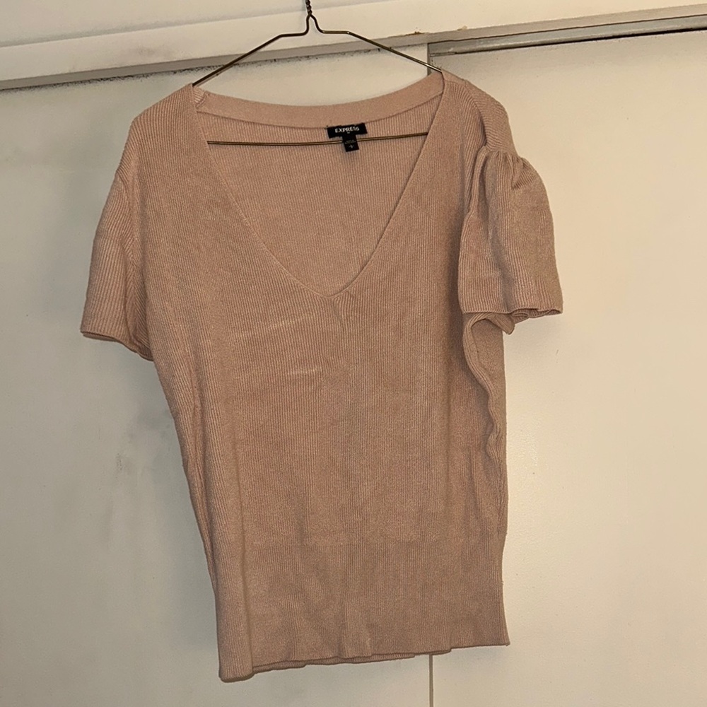 Express Women's Beige V-Neck Top